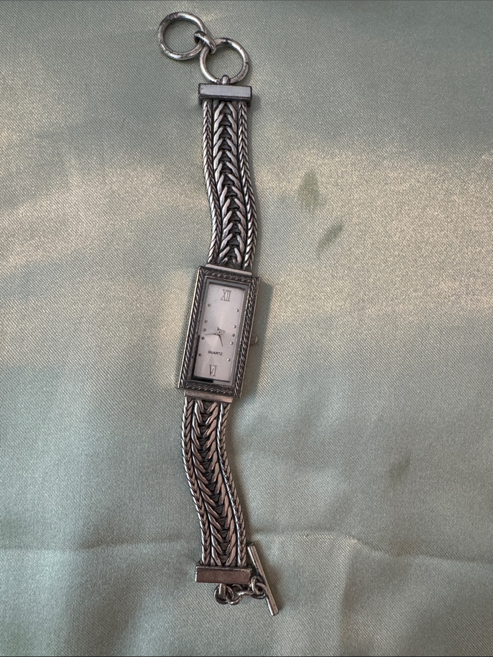 Silver-Tone Quartz Braided Chain Watch Bracelet.